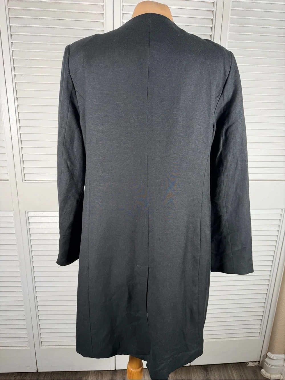 David N Black Linen Blend Embroidered Duster Jacket Size 12 Floral Open Front